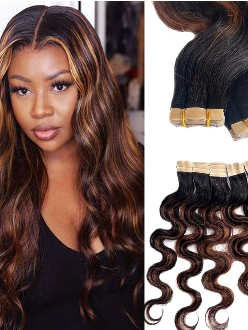 Natural Black with Chocolate Brown Highlight Brazilian Body Wave Hair Extensions